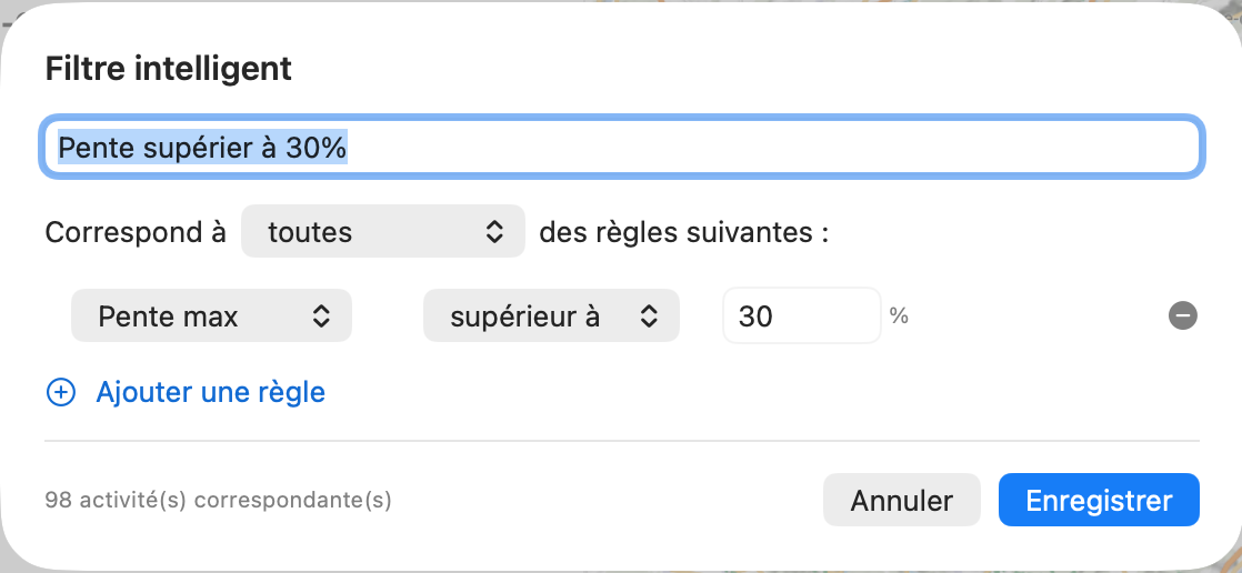 Éditeur de filtre intelligent : nom, logique, règles