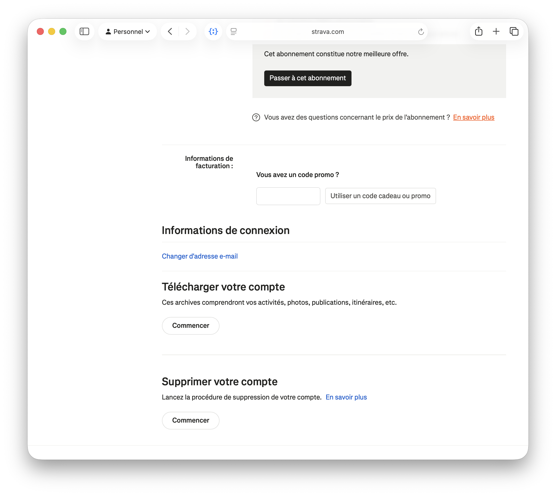 Section Télécharger votre compte avec le bouton Commencer